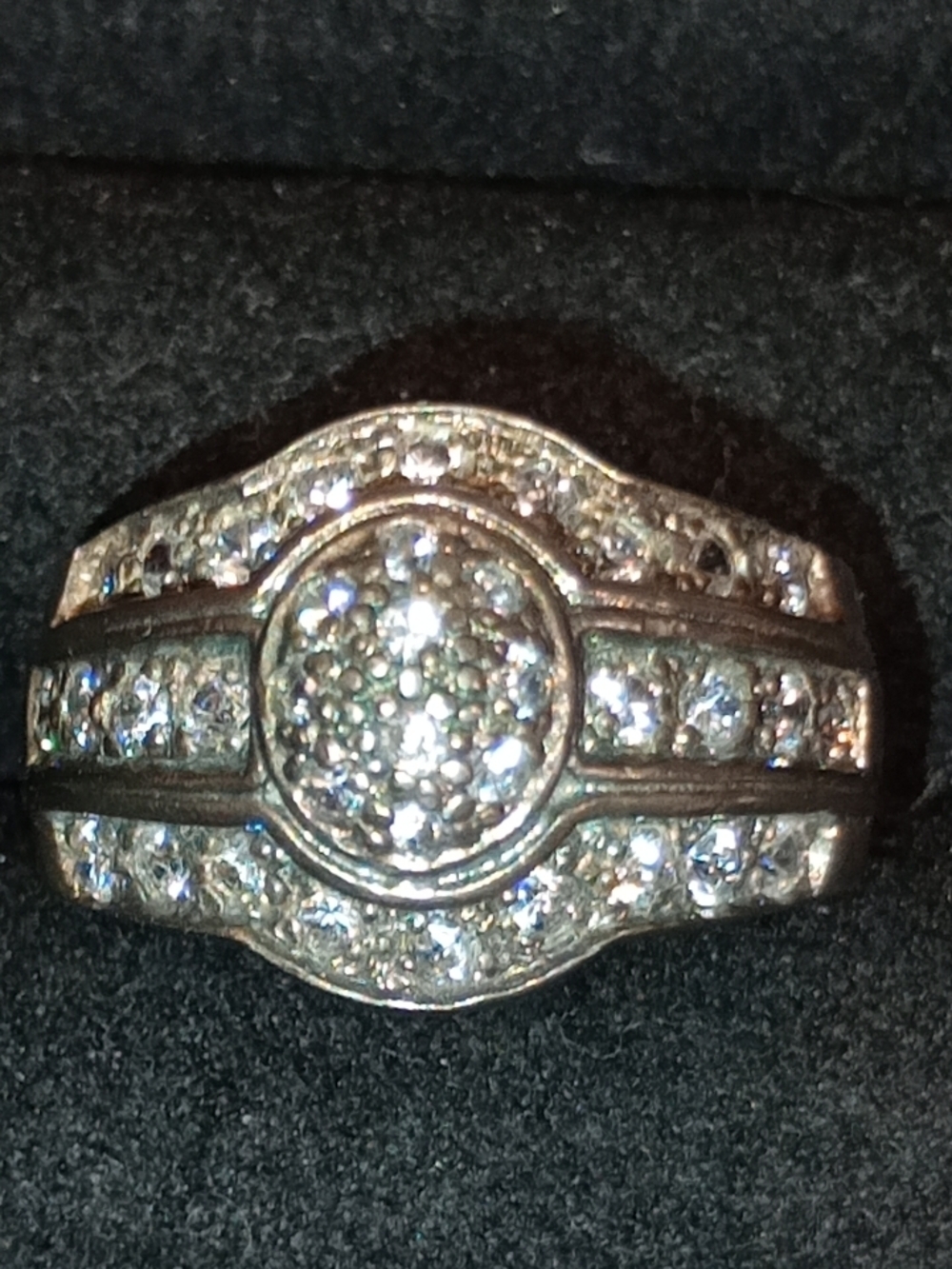 Vintage Sterling Silver Art Deco Style Pave' Set Gemstone Ring